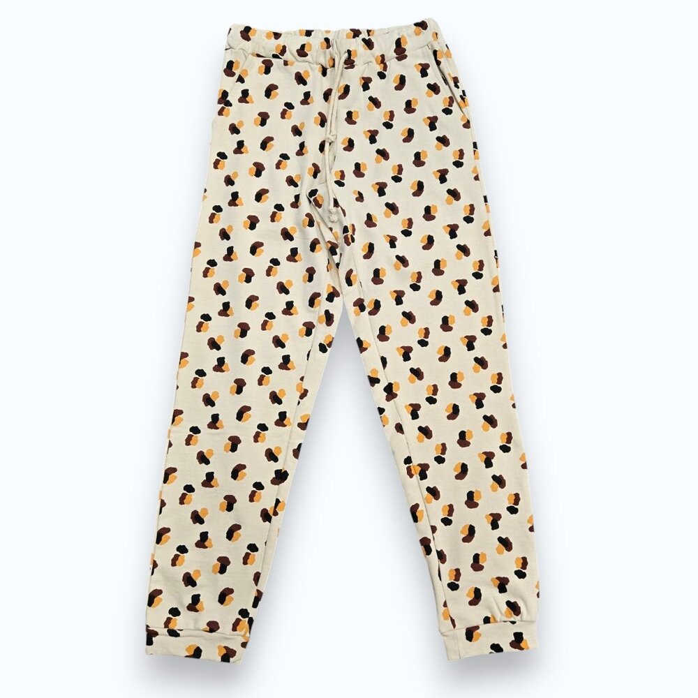 $98 COMPANIA FANTASTICA Leopard Animal Print Joggers Sweatpants Cream Small
